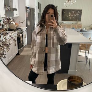 Brown and white shacket